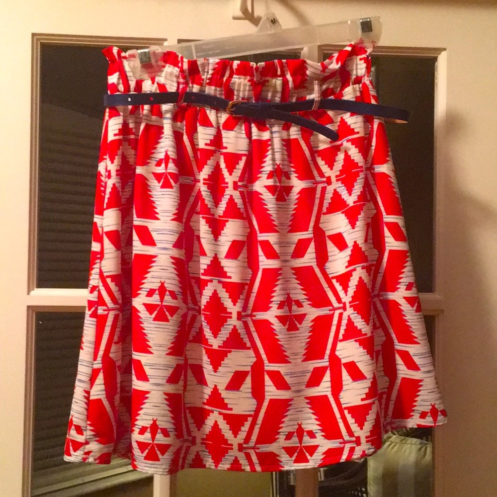 A Cut Above Red, White and Blue Skirt w/ Elastic Waist & Belt